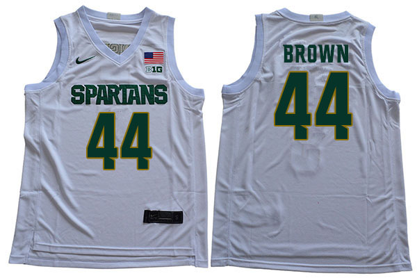2019-20 Men #44 Gabe Brown Michigan State Spartans College Basketball Jerseys Sale-White